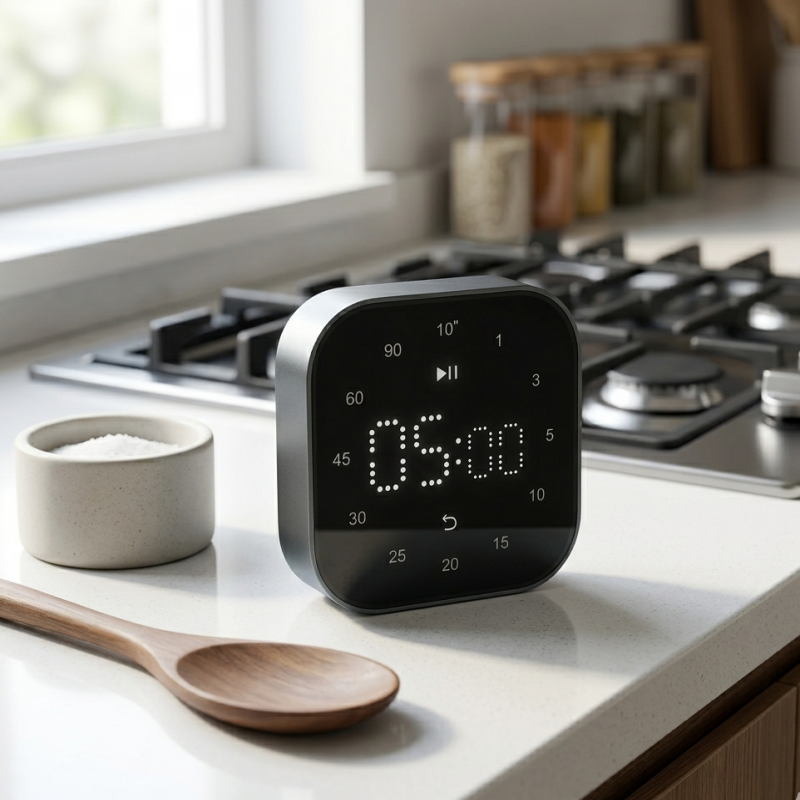 Digital kitchen timer for baking with large LED display and touch control