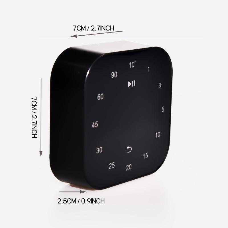 Compact square digital timer dimensions: 7cm x 7cm x 2.5cm for precise space management