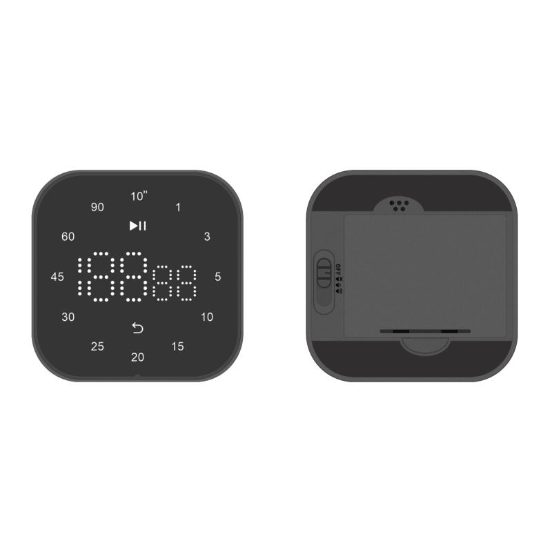 Square digital kitchen timer with clear LED display - front and back view