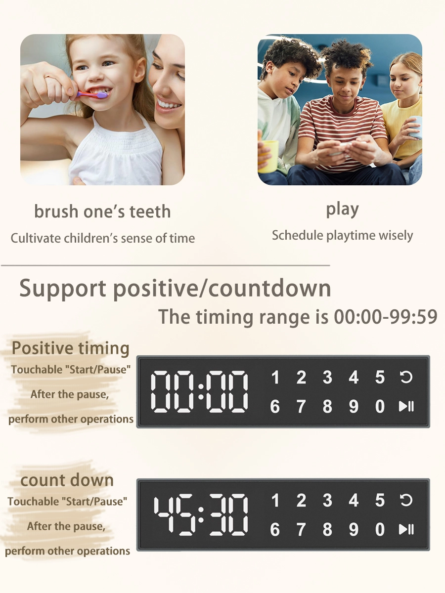 Touch timer clock supporting positive timing and countdown modes up to 99 minutes