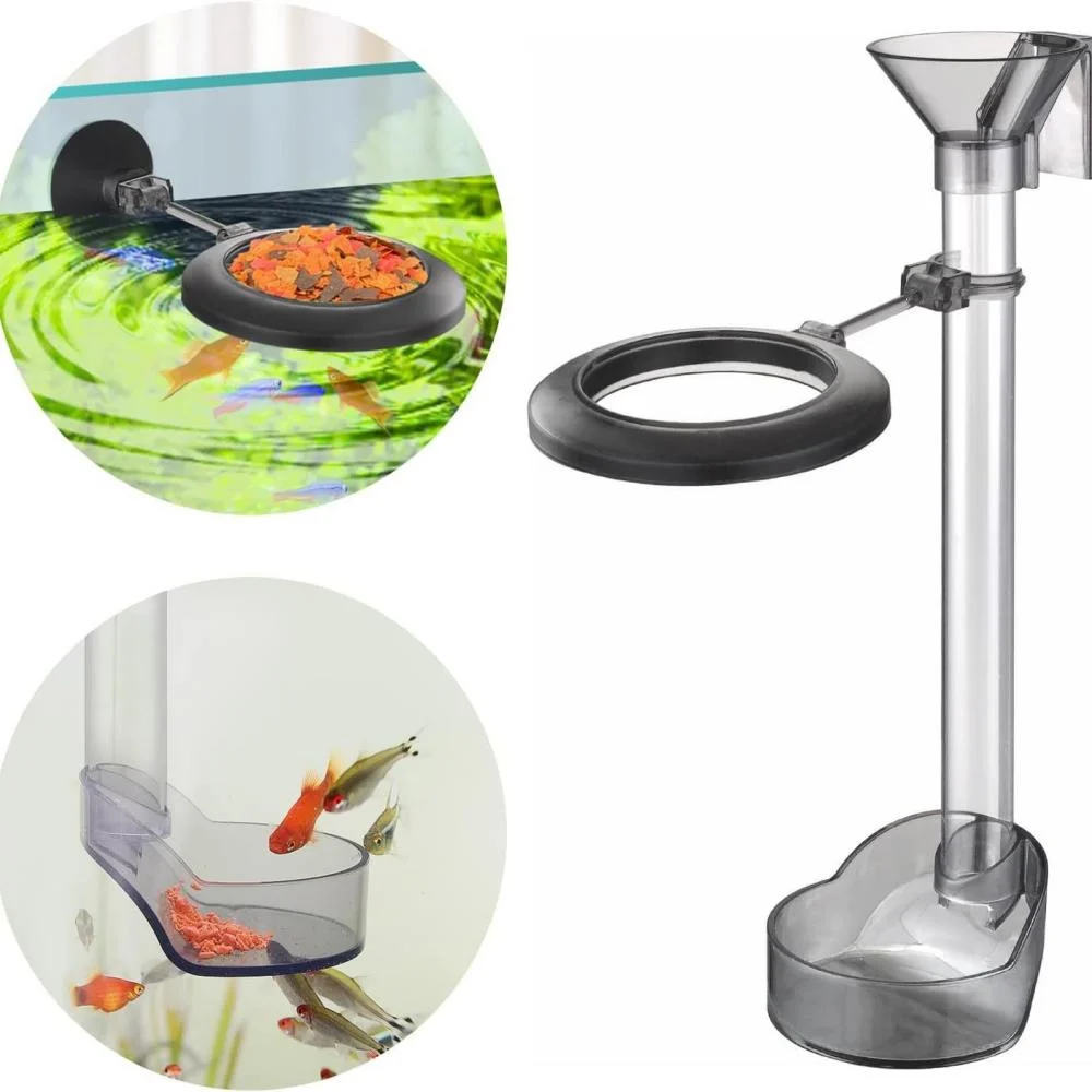 Acrylic aquarium fish feeding set with floating feeding ring and extendable feeder tube for floating and sinking fish food